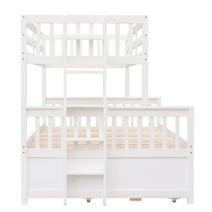 English Elm Twin-over-full Bunk Bed Separable Pine Frame with Trundle and Storage Drawers White LT000501AAK