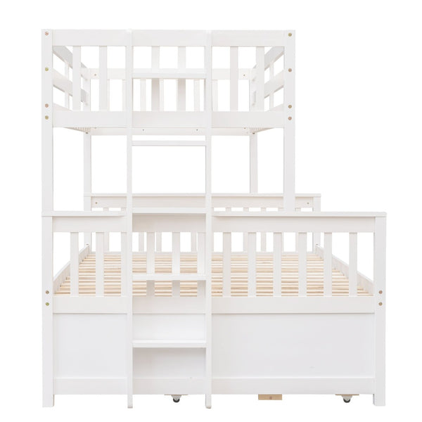 English Elm Twin-over-full Bunk Bed Separable Pine Frame with Trundle and Storage Drawers White LT000501AAK