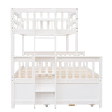 Hearth and Haven Vallerina Twin over Full Bunk Bed with Twin size Trundle and Three Drawers, White