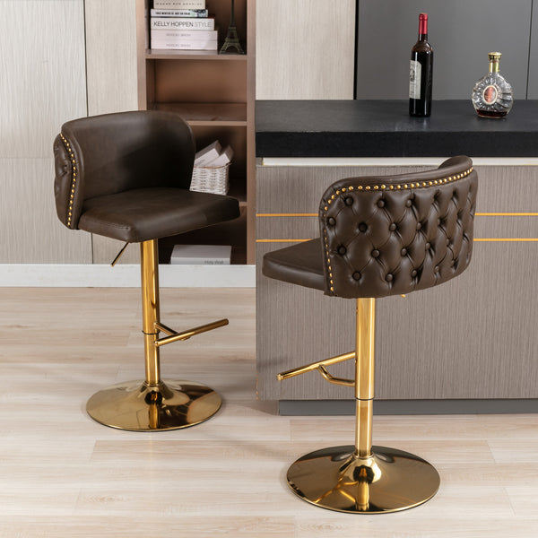 English Elm A&A Modern Swivel Barstools with Tufted Back and Adjustable Height, PU Upholstery, Sleek Island Seating Brown W114359278