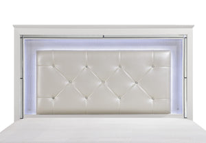 English Elm Glamorous Allura Queen Bed with LED Tufted Pearl Headboard, Faux Alligator Panels & Mirrored Trim B011S00223