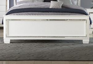 English Elm Glamorous Allura Queen Bed with LED Tufted Pearl Headboard, Faux Alligator Panels & Mirrored Trim B011S00223