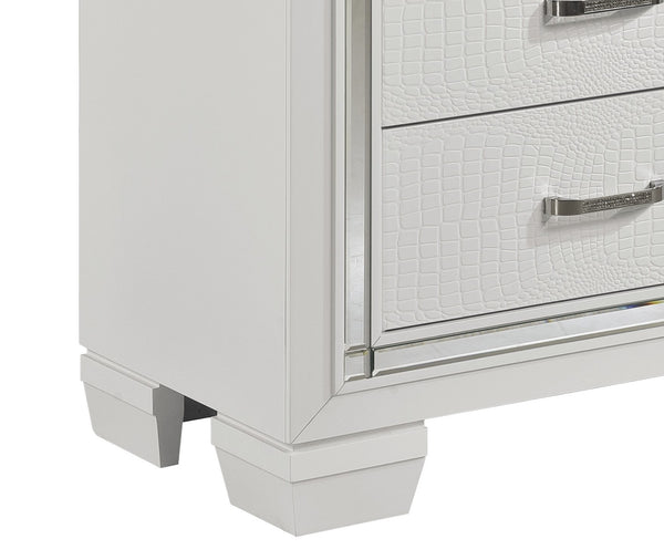 English Elm Glamorous Allura Nightstand White Finish with LED Backlight, Faux Alligator Embossed Drawers & Crystal Hardware B01165196