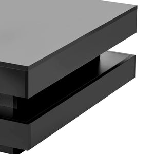 English Elm On-trend Two Tier Square Coffee Table with Led Underlighting High Gloss Modern Living Room Black WF295997AAB