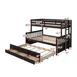 English Elm Twin-over-full Bunk Bed Separable Pine Frame with Trundle and Storage Drawers Espresso LT000501AAP