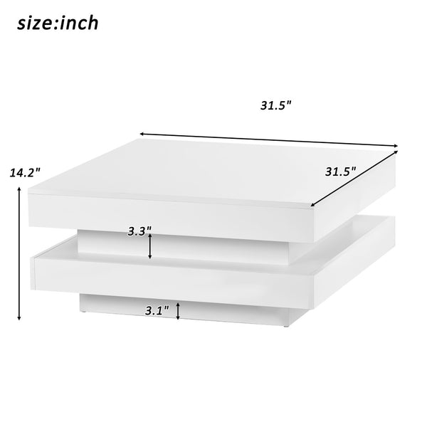 English Elm On-trend Two Tier Square Coffee Table with Led Underlighting High Gloss Modern Living Room White WF295997AAK