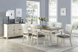 English Elm Antique White Finish 7Pc Dining Set With 6 Upholstered Chairs, Rustic Table & Storage Drawers B011S00224