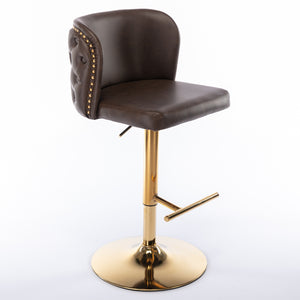 English Elm A&A Modern Swivel Barstools with Tufted Back and Adjustable Height, PU Upholstery, Sleek Island Seating Brown W114359278