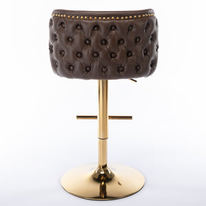 English Elm A&A Modern Swivel Barstools with Tufted Back and Adjustable Height, PU Upholstery, Sleek Island Seating Brown W114359278