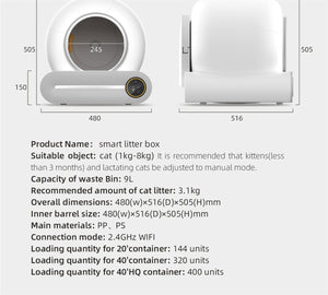 English Elm Smart Automatic Cat Litter Box with 65l Capacity Touch Control Compact Design W126453121