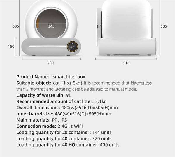 English Elm Smart Automatic Cat Litter Box with 65l Capacity Touch Control Compact Design W126453121
