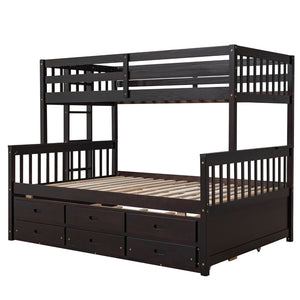 English Elm Twin-over-full Bunk Bed Separable Pine Frame with Trundle and Storage Drawers Espresso LT000501AAP
