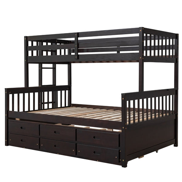 English Elm Twin-over-full Bunk Bed Separable Pine Frame with Trundle and Storage Drawers Espresso LT000501AAP