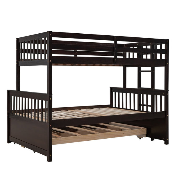 English Elm Twin-over-full Bunk Bed Separable Pine Frame with Trundle and Storage Drawers Espresso LT000501AAP
