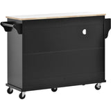 English Elm Kitchen Island Cart With Storage Cabinet and Two Locking Wheels,Solid Wood Desktop,Microwave Cabinet,Floor Standing Buffet Server Sideboard For Kitchen Room,Dining Room,, Bathroom(Black)