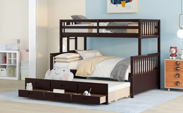 English Elm Twin-over-full Bunk Bed Separable Pine Frame with Trundle and Storage Drawers Espresso LT000501AAP