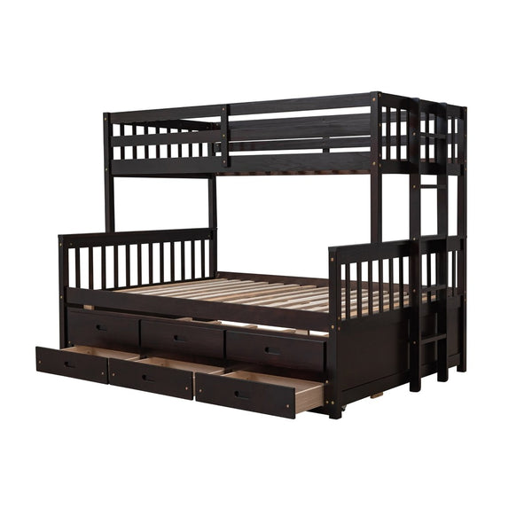 English Elm Twin-over-full Bunk Bed Separable Pine Frame with Trundle and Storage Drawers Espresso LT000501AAP