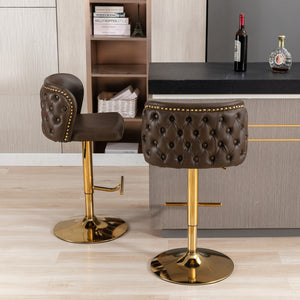 English Elm A&A Modern Swivel Barstools with Tufted Back and Adjustable Height, PU Upholstery, Sleek Island Seating Brown W114359278