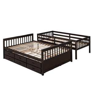 English Elm Twin-over-full Bunk Bed Separable Pine Frame with Trundle and Storage Drawers Espresso LT000501AAP