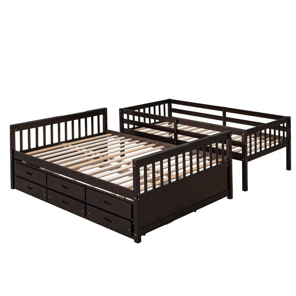 English Elm Twin-over-full Bunk Bed Separable Pine Frame with Trundle and Storage Drawers Espresso LT000501AAP