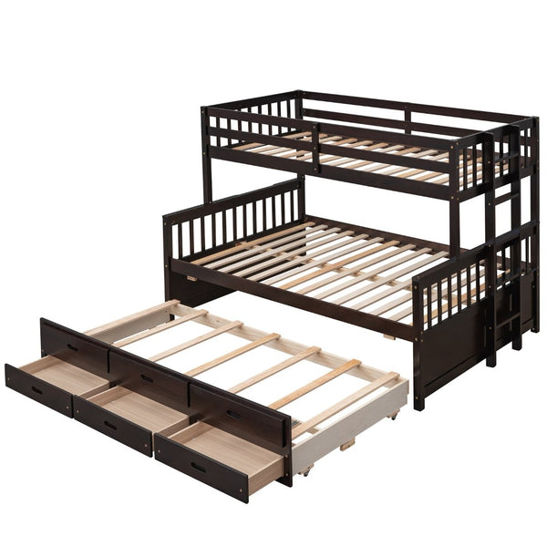English Elm Twin-over-full Bunk Bed Separable Pine Frame with Trundle and Storage Drawers Espresso LT000501AAP