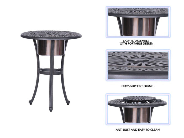 English Elm Outdoor Patio Aluminum Round Ice Bucket Table Gunmetal — Lightweight Rust‑Resistant Bistro Side Table, 22" B010S00009