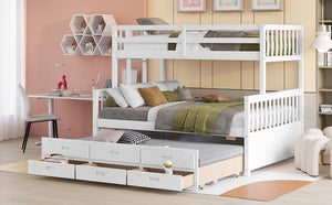 English Elm Twin-over-full Bunk Bed Separable Pine Frame with Trundle and Storage Drawers White LT000501AAK