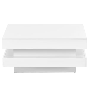 English Elm On-trend Two Tier Square Coffee Table with Led Underlighting High Gloss Modern Living Room White WF295997AAK