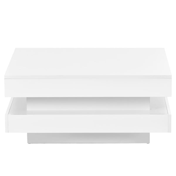 English Elm On-trend Two Tier Square Coffee Table with Led Underlighting High Gloss Modern Living Room White WF295997AAK