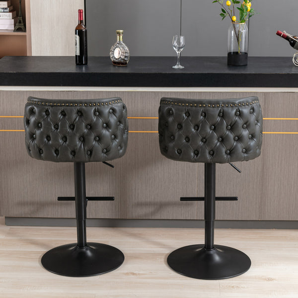 English Elm A&A Modern Swivel Barstools with Tufted Back and Adjustable Height, PU Upholstery, Sleek Island Seating Dark Gray W114359275