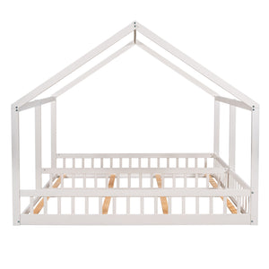 English Elm Twin House Platform Bed with Guardrails & Playful Roof Window Design Ideal for Shared Rooms and Safety White WF296300AAK