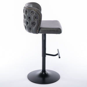 English Elm A&A Modern Swivel Barstools with Tufted Back and Adjustable Height, PU Upholstery, Sleek Island Seating Dark Gray W114359275