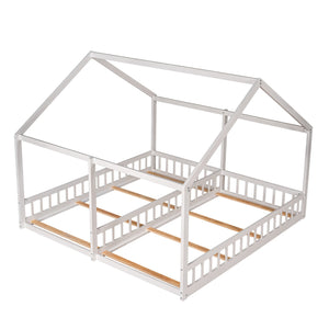 English Elm Twin House Platform Bed with Guardrails & Playful Roof Window Design Ideal for Shared Rooms and Safety White WF296300AAK