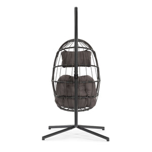 English Elm Outdoor Outdoor Patio Hanging Egg Chair - Weather-Resistant Wicker With Dark Grey Cushion & Aluminum Frame W34965367