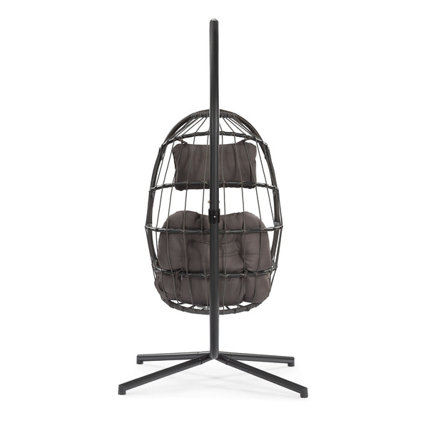 English Elm Outdoor Outdoor Patio Hanging Egg Chair - Weather-Resistant Wicker With Dark Grey Cushion & Aluminum Frame W34965367