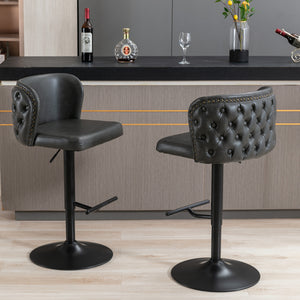 English Elm A&A Modern Swivel Barstools with Tufted Back and Adjustable Height, PU Upholstery, Sleek Island Seating Dark Gray W114359275