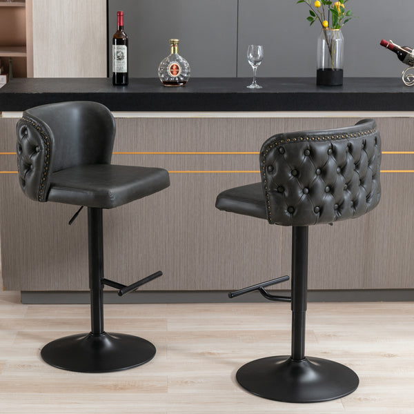 English Elm A&A Modern Swivel Barstools with Tufted Back and Adjustable Height, PU Upholstery, Sleek Island Seating Dark Gray W114359275