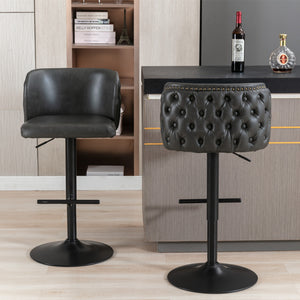 English Elm A&A Modern Swivel Barstools with Tufted Back and Adjustable Height, PU Upholstery, Sleek Island Seating Dark Gray W114359275
