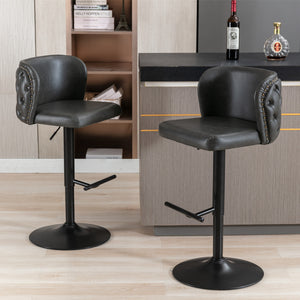 English Elm A&A Modern Swivel Barstools with Tufted Back and Adjustable Height, PU Upholstery, Sleek Island Seating Dark Gray W114359275