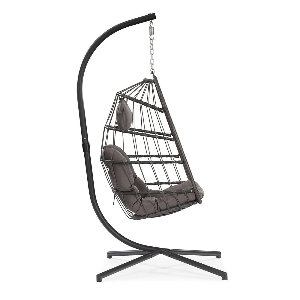 English Elm Outdoor Outdoor Patio Hanging Egg Chair - Weather-Resistant Wicker With Dark Grey Cushion & Aluminum Frame W34965367