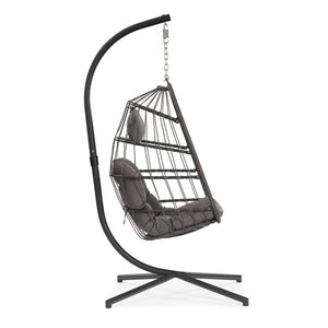 English Elm Outdoor Outdoor Patio Hanging Egg Chair - Weather-Resistant Wicker With Dark Grey Cushion & Aluminum Frame W34965367