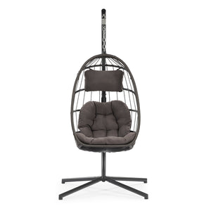 English Elm Outdoor Outdoor Patio Hanging Egg Chair - Weather-Resistant Wicker With Dark Grey Cushion & Aluminum Frame W34965367