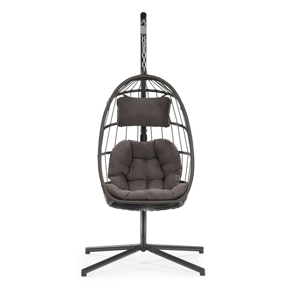 English Elm Outdoor Outdoor Patio Hanging Egg Chair - Weather-Resistant Wicker With Dark Grey Cushion & Aluminum Frame W34965367