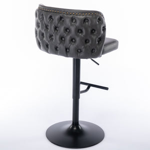 English Elm A&A Modern Swivel Barstools with Tufted Back and Adjustable Height, PU Upholstery, Sleek Island Seating Dark Gray W114359275