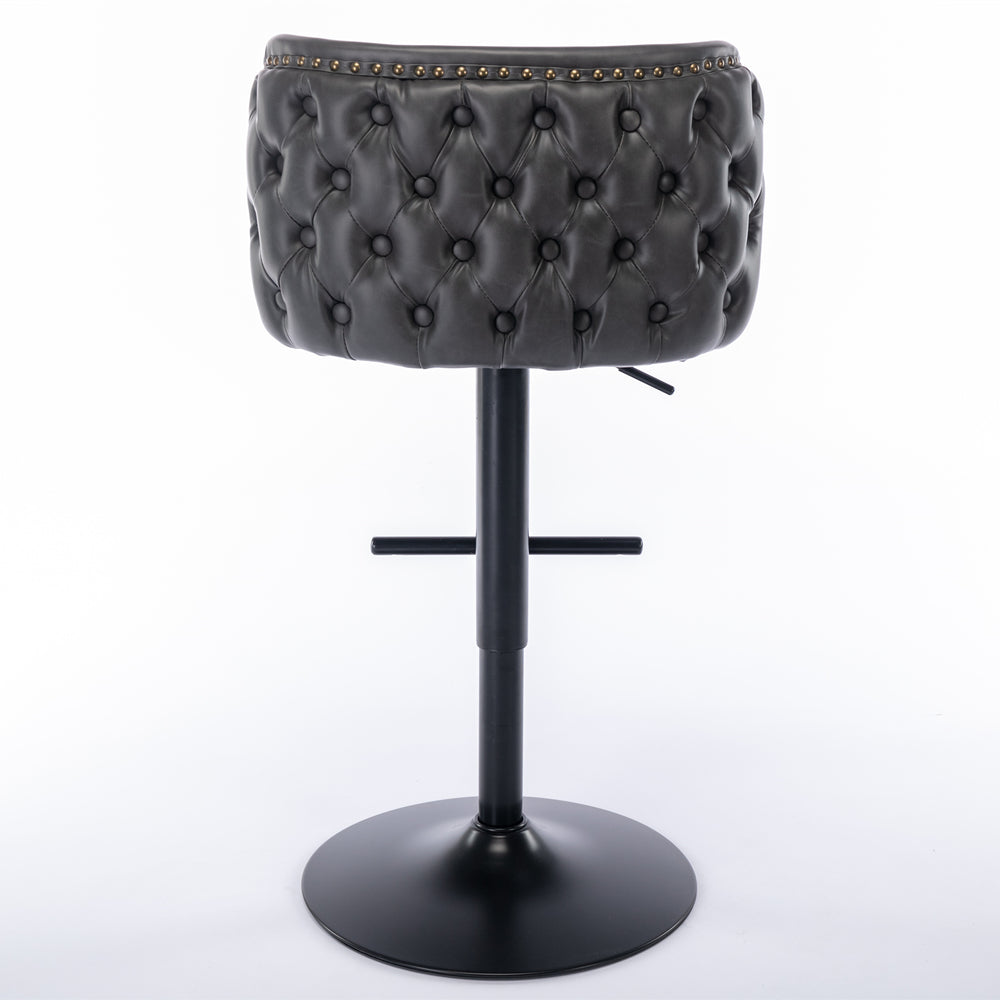 English Elm A&A Modern Swivel Barstools with Tufted Back and Adjustable Height, PU Upholstery, Sleek Island Seating Dark Gray W114359275