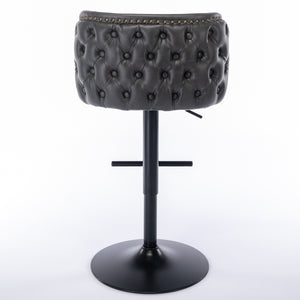 English Elm A&A Modern Swivel Barstools with Tufted Back and Adjustable Height, PU Upholstery, Sleek Island Seating Dark Gray W114359275
