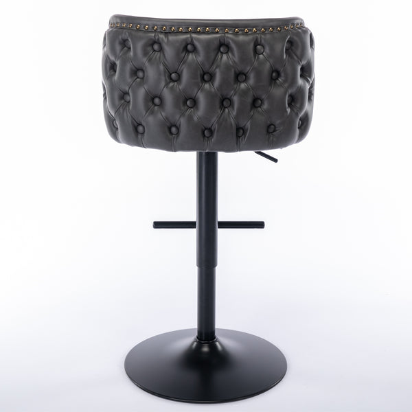 English Elm A&A Modern Swivel Barstools with Tufted Back and Adjustable Height, PU Upholstery, Sleek Island Seating Dark Gray W114359275