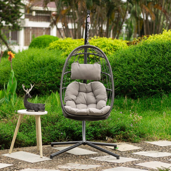 English Elm Outdoor Wicker Hanging Egg Chair With Plush Grey Cushion – Uv Resistant & Modern Aluminum Frame W34965361-GIGA