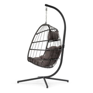 English Elm Outdoor Outdoor Patio Hanging Egg Chair - Weather-Resistant Wicker With Dark Grey Cushion & Aluminum Frame W34965367