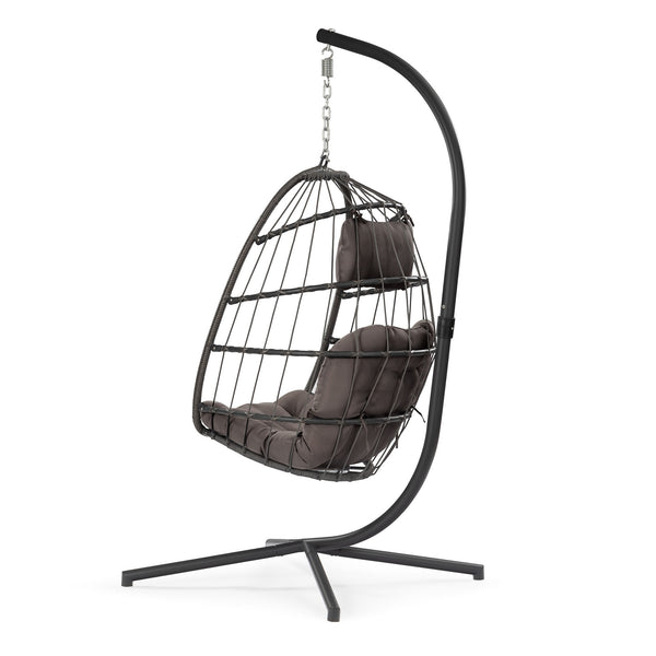 English Elm Outdoor Outdoor Patio Hanging Egg Chair - Weather-Resistant Wicker With Dark Grey Cushion & Aluminum Frame W34965367